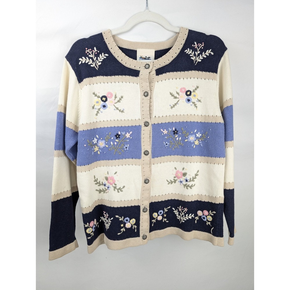 Vintage 90s Northern Reflections Floral Embroidered Button Cardigan Sz S Cottage